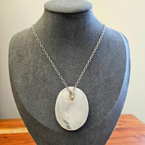 Vintage Southwestern Large Sterling Silver Dendritic Agate Pendant - Picture 3 of 8